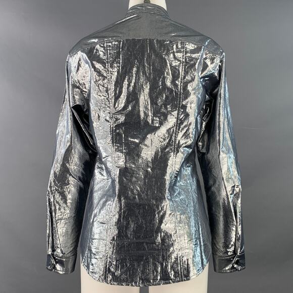 A.L.C. Size 4 Metallic Silver Cotton Blend Snaps Collarless Jacket - Picture 3 of 7